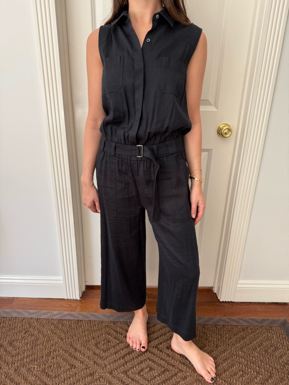 Vince Black Sleeveless Wide-Leg Jumpsuit